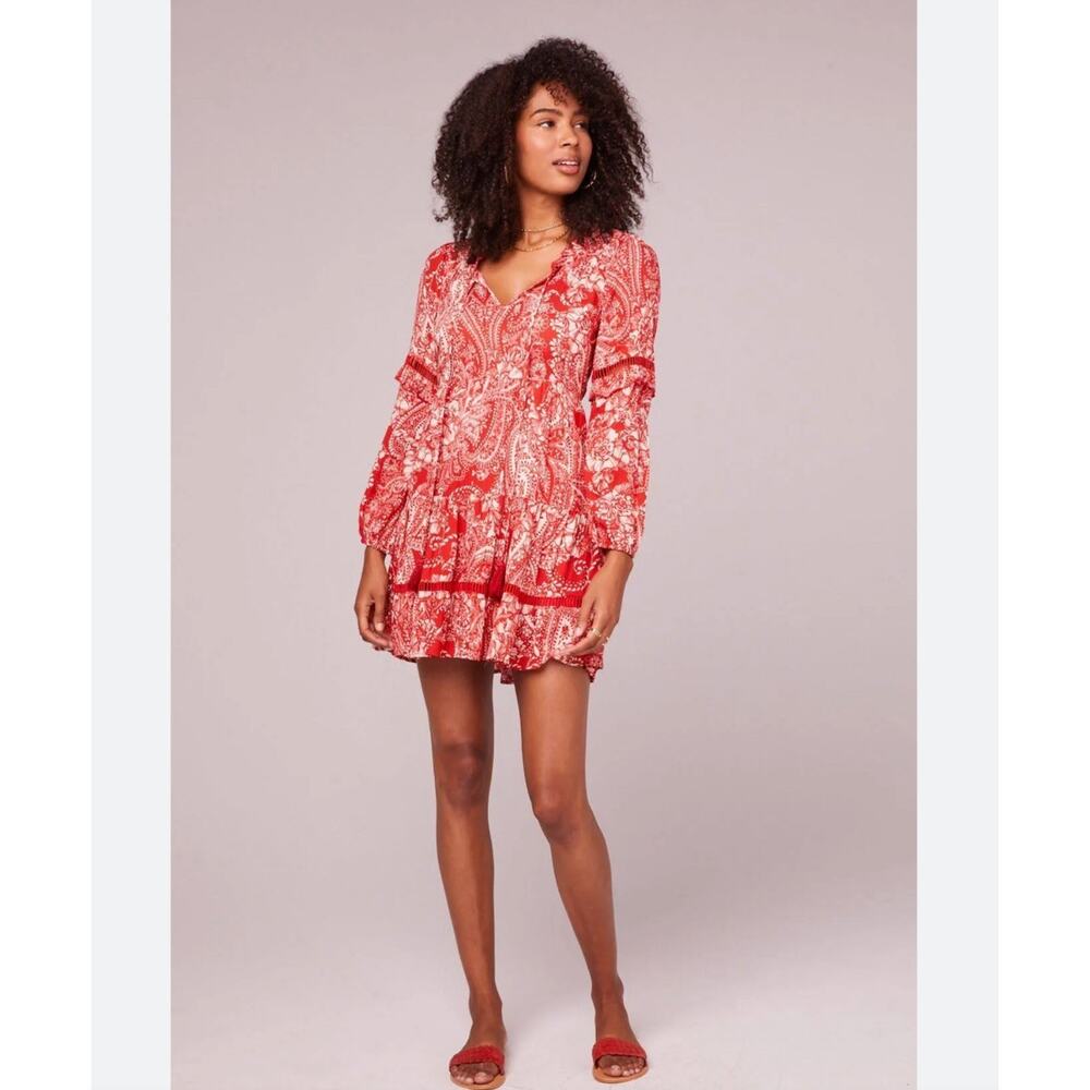 $129 B.O.G Collective Paprika Red Paisley Bohemian Mini Dress XS NWOT